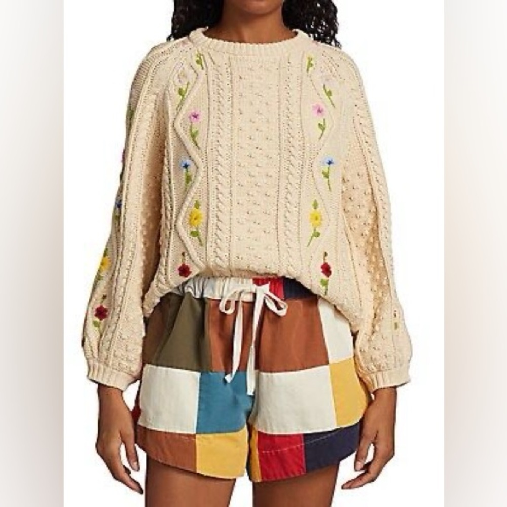 THE GREAT. The Floral Cable Sweater Size 1 Small